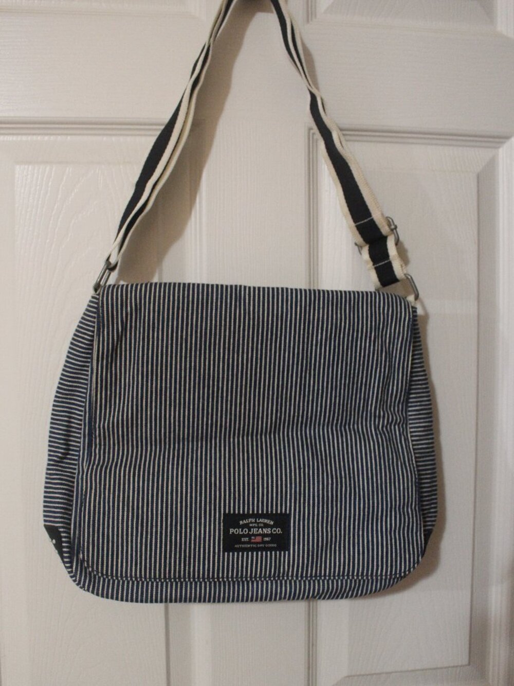 Ralph Lauren Polo Jeans Co. Navy Striped Messenger Crossbody Bag